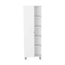 Load image into Gallery viewer, Corner Cabinet Womppi, Five Open Shelves, Single Door, White Finish
