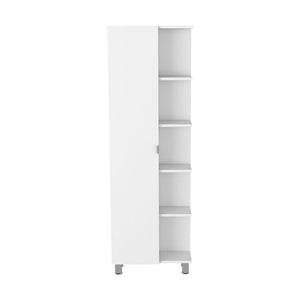 Corner Cabinet Womppi, Five Open Shelves, Single Door, White Finish