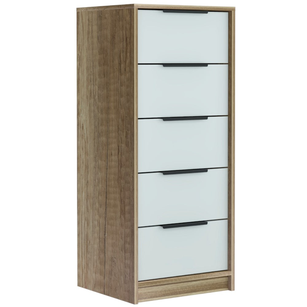 5 Drawers Dresser Maryland, Metal Handle, White / Pine Finish | Furniture