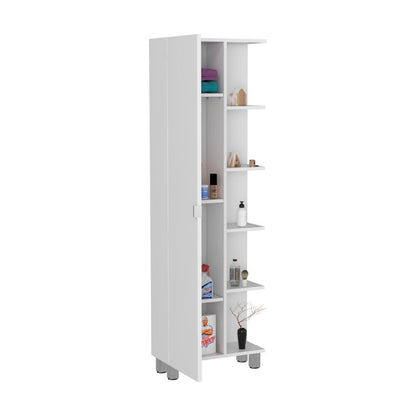 Corner Cabinet Womppi, Five Open Shelves, Single Door, White Finish