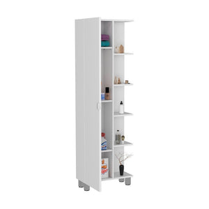 Corner Cabinet Womppi, Five Open Shelves, Single Door, White Finish