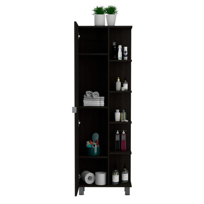 Corner Cabinet Womppi, Five Open Shelves, Single Door, Black Wengue