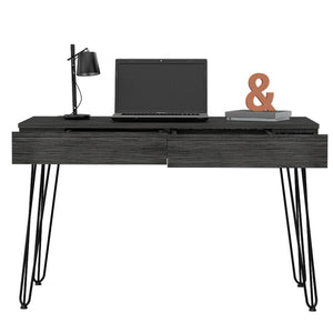 Desk Hinsdale with Hairpin Legs and Two Drawers, Black Wengue Finish