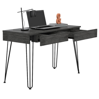 Desk Hinsdale with Hairpin Legs and Two Drawers, Black Wengue Finish