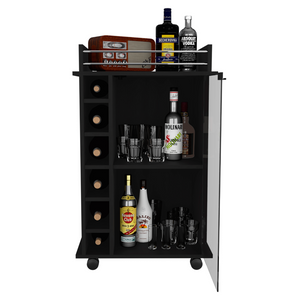 Bar Cart Baltimore, Two Tier Cabinet With Glass Door, Six Wine