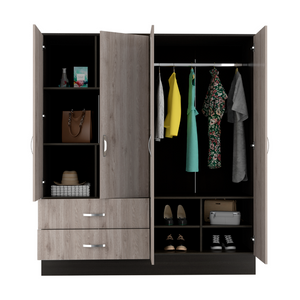 Armoire Ron, Double Door Cabinet, Black Wengue/ Light Gray Finish