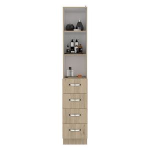 Linen Cabinet Epic, Three Shelves, Four Drawers, Light Pine / White