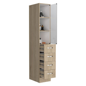 Linen Cabinet Epic, Three Shelves, Four Drawers, Light Pine / White