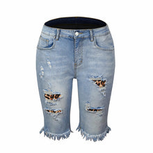 Load image into Gallery viewer, Fringed High Elasticity Mid-Waist Cropped Jeans with Ripped Holes
