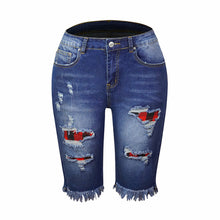 Load image into Gallery viewer, Fringed High Elasticity Mid-Waist Cropped Jeans with Ripped Holes
