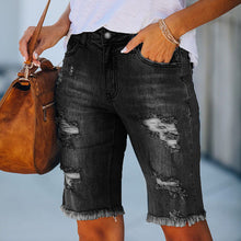 Load image into Gallery viewer, Fringed High Elasticity Mid-Waist Cropped Jeans with Ripped Holes
