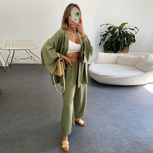 Load image into Gallery viewer, Cotton Linen Suit Cardigan Long-sleeved Top Pocket Wide Leg Trousers
