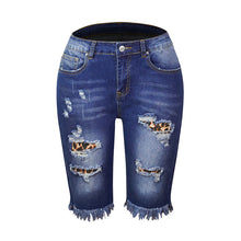 Load image into Gallery viewer, Fringed High Elasticity Mid-Waist Cropped Jeans with Ripped Holes
