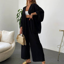 Load image into Gallery viewer, Cotton Linen Suit Cardigan Long-sleeved Top Pocket Wide Leg Trousers
