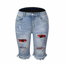 Load image into Gallery viewer, Fringed High Elasticity Mid-Waist Cropped Jeans with Ripped Holes
