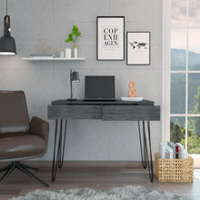 Load image into Gallery viewer, Desk Hinsdale with Hairpin Legs and Two Drawers, Black Wengue Finish
