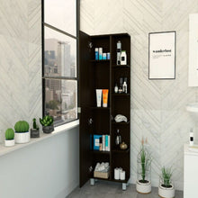 Load image into Gallery viewer, Corner Cabinet Womppi, Five Open Shelves, Single Door, Black Wengue
