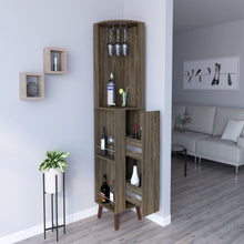 Load image into Gallery viewer, Corner Bar Cabinet Plex, Cup Rack, Two External Shelves, Dark Brown
