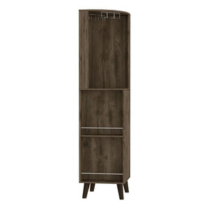 Corner Bar Cabinet Plex, Cup Rack, Two External Shelves, Dark Brown