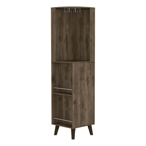 Corner Bar Cabinet Plex, Cup Rack, Two External Shelves, Dark Brown