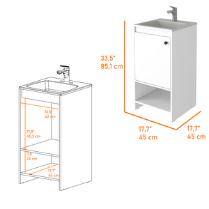 Bathroom Vanity Poket, Single Door Cabinet, Two Shelves, White Finish