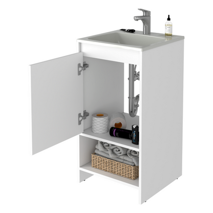 Bathroom Vanity Poket, Single Door Cabinet, Two Shelves, White Finish