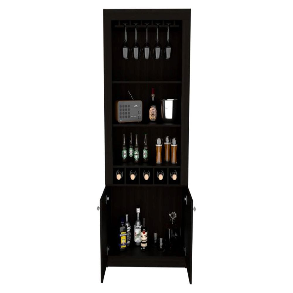 Bar Cabinet Margarita, Five Wine Cubbies, Black Wengue Finish