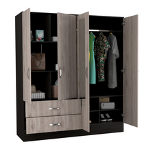 Load image into Gallery viewer, Armoire Ron, Double Door Cabinet, Black Wengue/ Light Gray Finish
