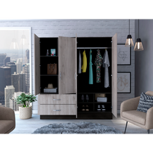 Load image into Gallery viewer, Armoire Ron, Double Door Cabinet, Black Wengue/ Light Gray Finish
