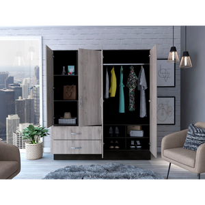 Armoire Ron, Double Door Cabinet, Black Wengue/ Light Gray Finish