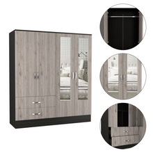 Load image into Gallery viewer, Armoire Ron, Double Door Cabinet, Black Wengue/ Light Gray Finish
