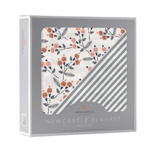 Load image into Gallery viewer, Dahlia Floral and Finley Stripe Bamboo Muslin Newcastle Blanket
