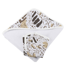 Load image into Gallery viewer, Animal Print Bamboo Hooded Towel and Washcloth Set
