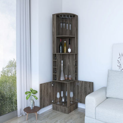 Bar Cabinet Papprika, 8 Wine Cubbies, Double Door, Dark Walnut Finish