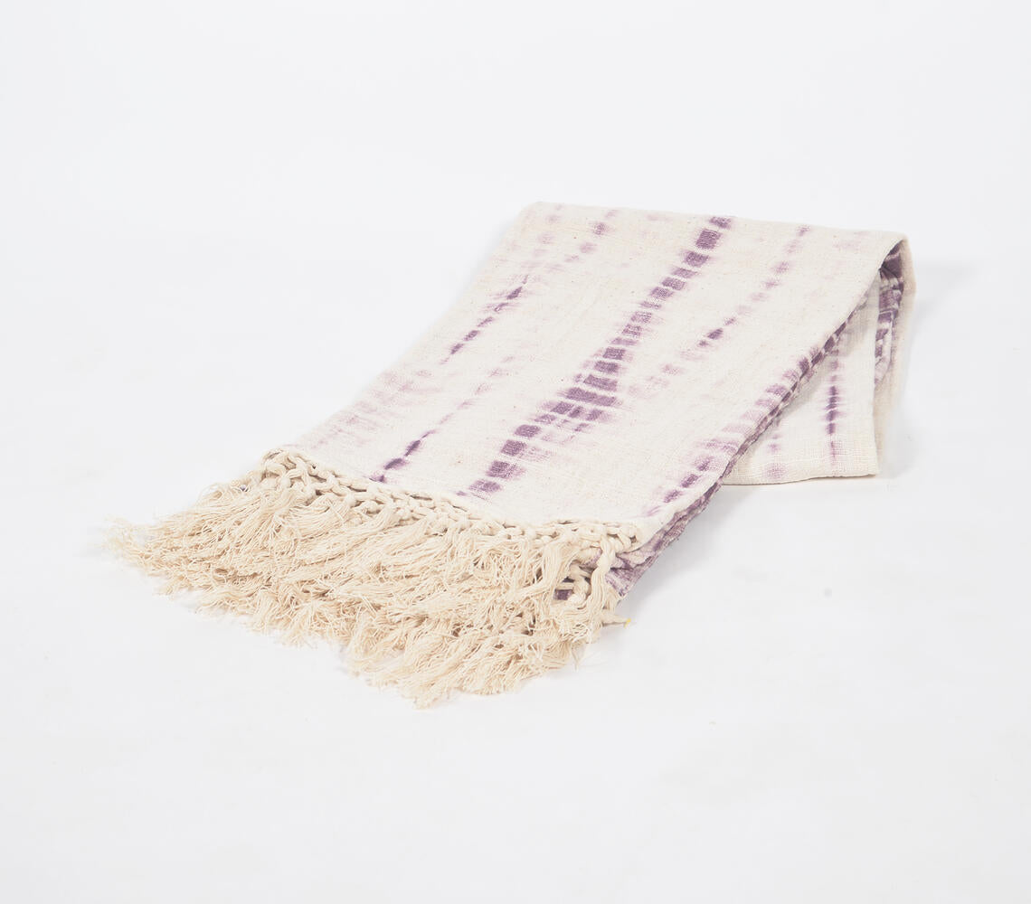 Shibori Tie-and-Dye Mauve Cotton Throw with Tassels | Throw Blankets & Linen