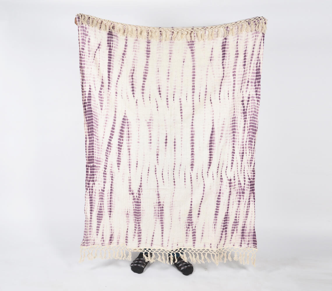 Shibori Tie-and-Dye Mauve Cotton Throw with Tassels | Throw Blankets & Linen