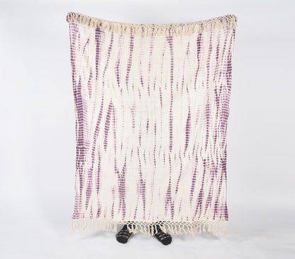 Shibori Tie-and-Dye Mauve Cotton Throw with Tassels | Throw Blankets & Linen