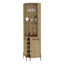 Load image into Gallery viewer, Corner Bar Cabinet Shopron, Two Shelves, Five Wine Cubbies, Aged Oak
