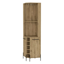 Load image into Gallery viewer, Corner Bar Cabinet Shopron, Two Shelves, Five Wine Cubbies, Aged Oak
