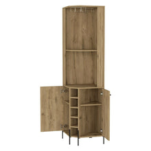 Load image into Gallery viewer, Corner Bar Cabinet Shopron, Two Shelves, Five Wine Cubbies, Aged Oak
