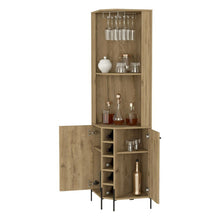 Load image into Gallery viewer, Corner Bar Cabinet Shopron, Two Shelves, Five Wine Cubbies, Aged Oak
