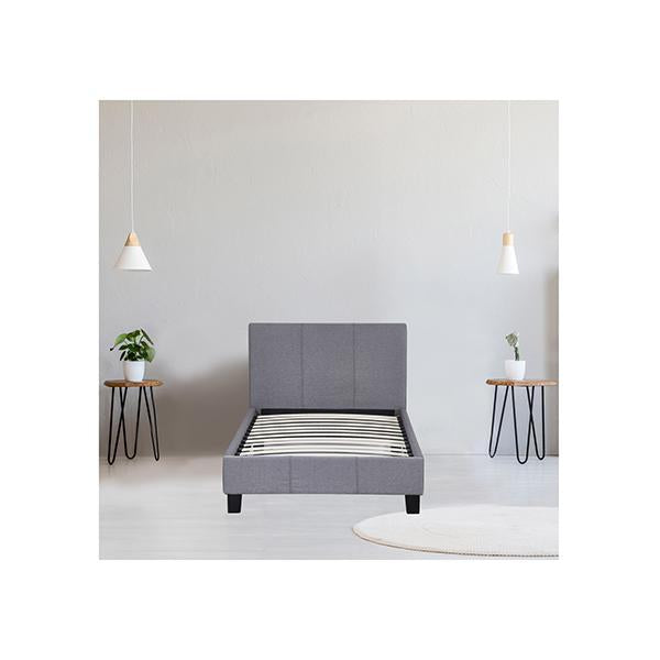 Grey Sienna Bed Frame Base Headboard Wood Linen Fabric