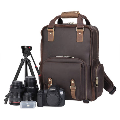 The Gaetano | Large Leather Backpack Camera Bag with Tripod Holder | Bags & Wallets