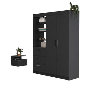 Kenya 2 Piece Bedroom Set, Armoire + Nightstand, Black Wengue Finish