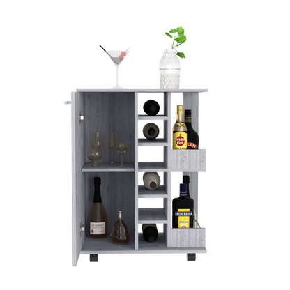 Bar Cart Wells, Four Casters, Light Gray Finish