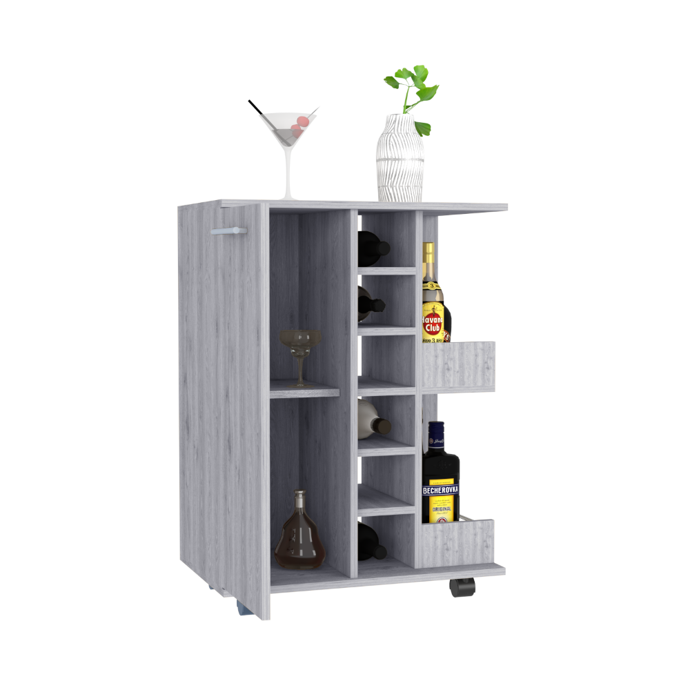 Bar Cart Wells, Four Casters, Light Gray Finish