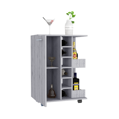 Bar Cart Wells, Four Casters, Light Gray Finish