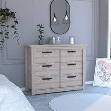 Load image into Gallery viewer, 6 Drawer Double Dresser Toret, Metal Hardware, Light Gray Finish
