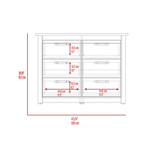 6 Drawer Double Dresser Toret, Metal Hardware, Light Gray Finish