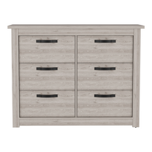 Load image into Gallery viewer, 6 Drawer Double Dresser Toret, Metal Hardware, Light Gray Finish
